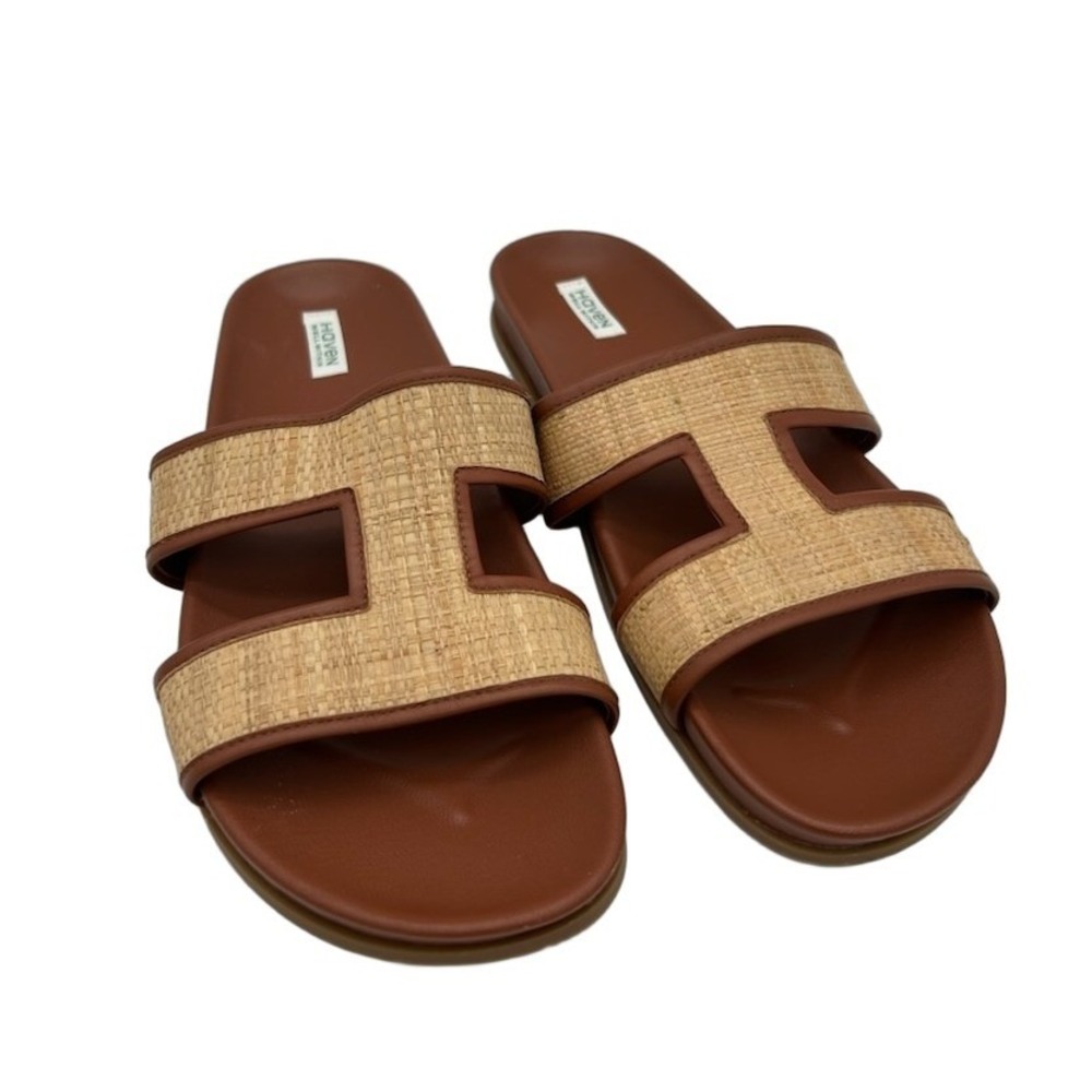 Haven Well Within Slide Sandals Women's Size 9 M Brown Raffia H Strap Flat